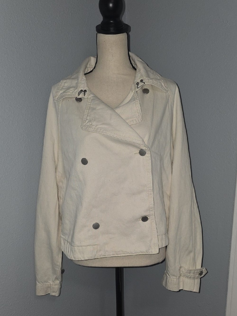NWT Universal Thread Cream  Ropped Denim Double-Breasted Pea Coat Sz XXL